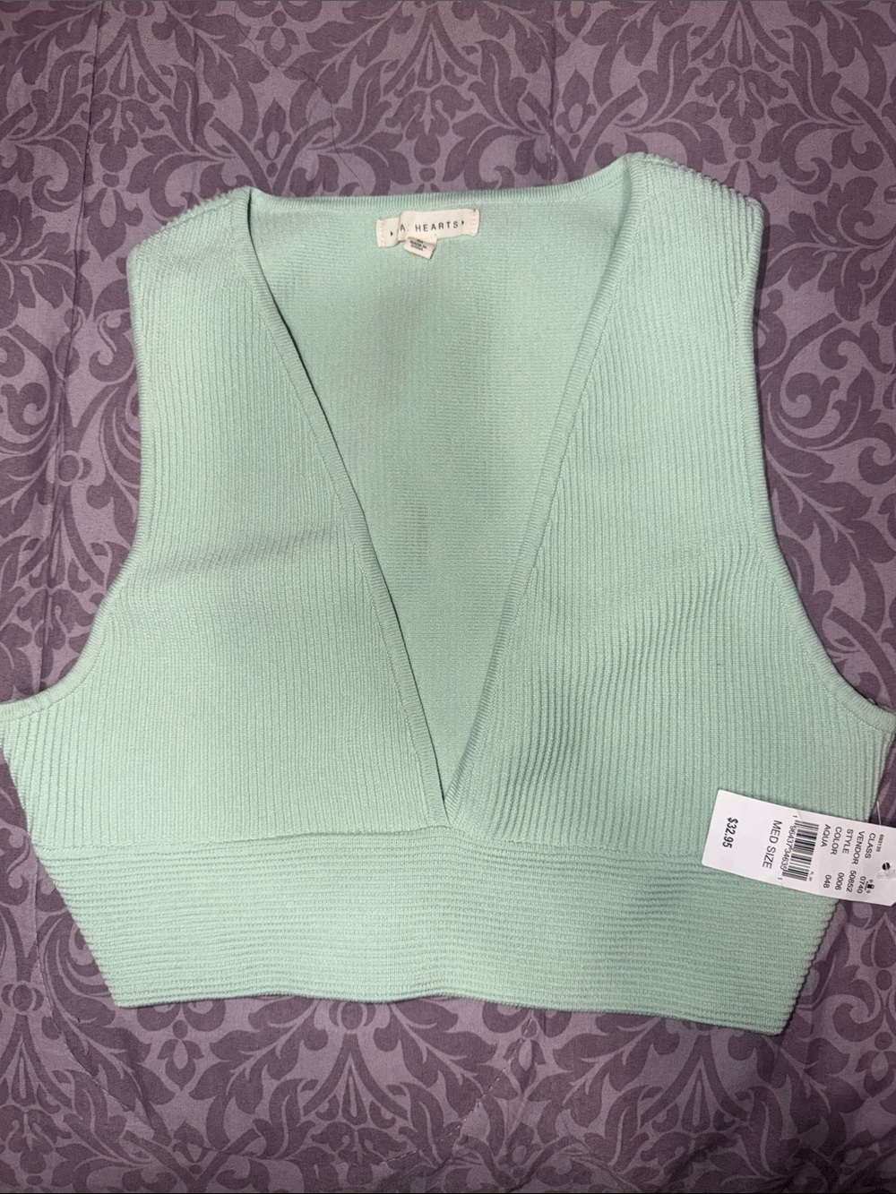 PACSUN La Hearts Mint Green Ribbed V-Neck Cropped Tank.